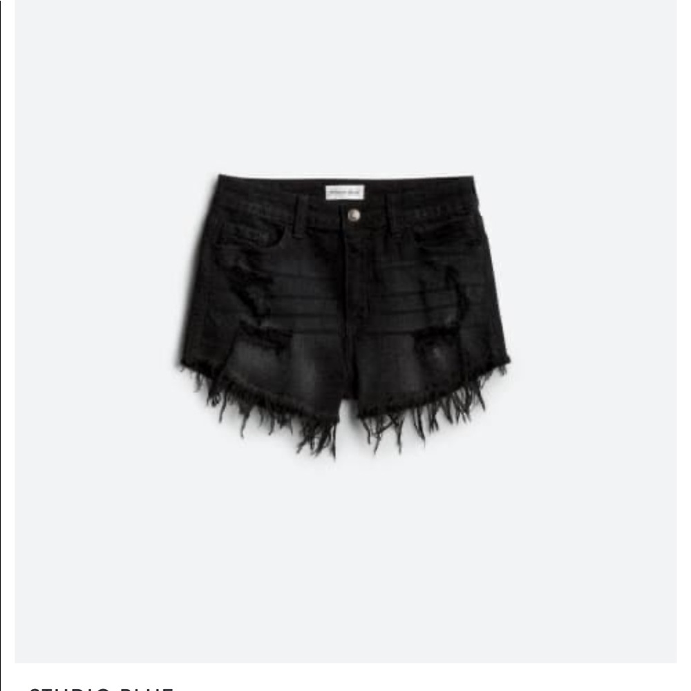 Black washed denim short